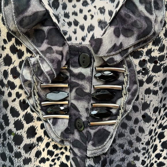 Amanda Collection Black and Cream Leopard Print Blouse Women's Size M - Picture 4 of 12